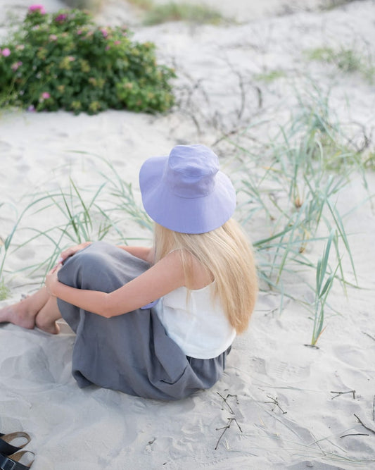 Linen sun hat / Linen hat with straps / Summer panama hat / Linen bucket hat / Wide brim hat